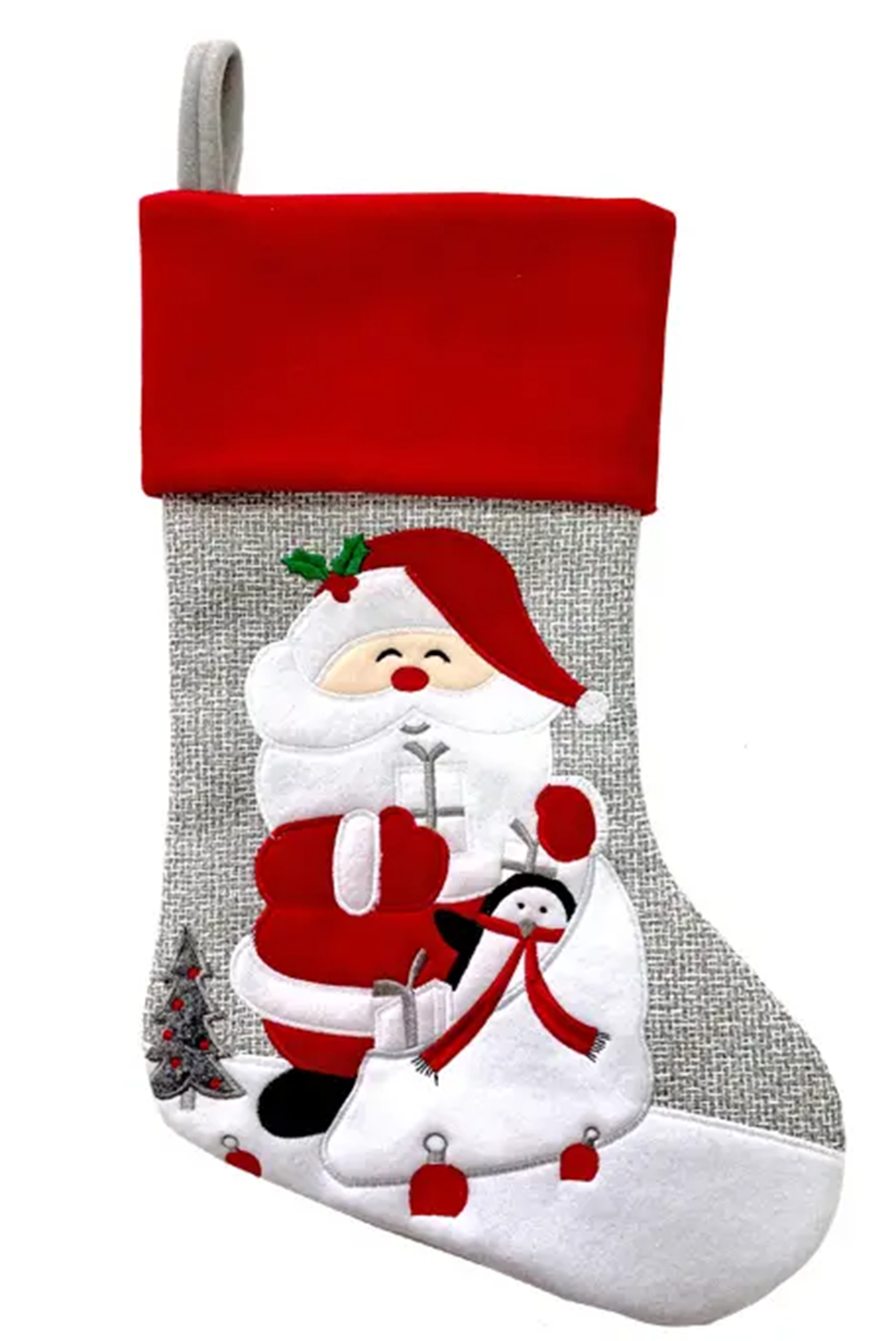 Christmas stocking unpersonalised. Santa and penguin