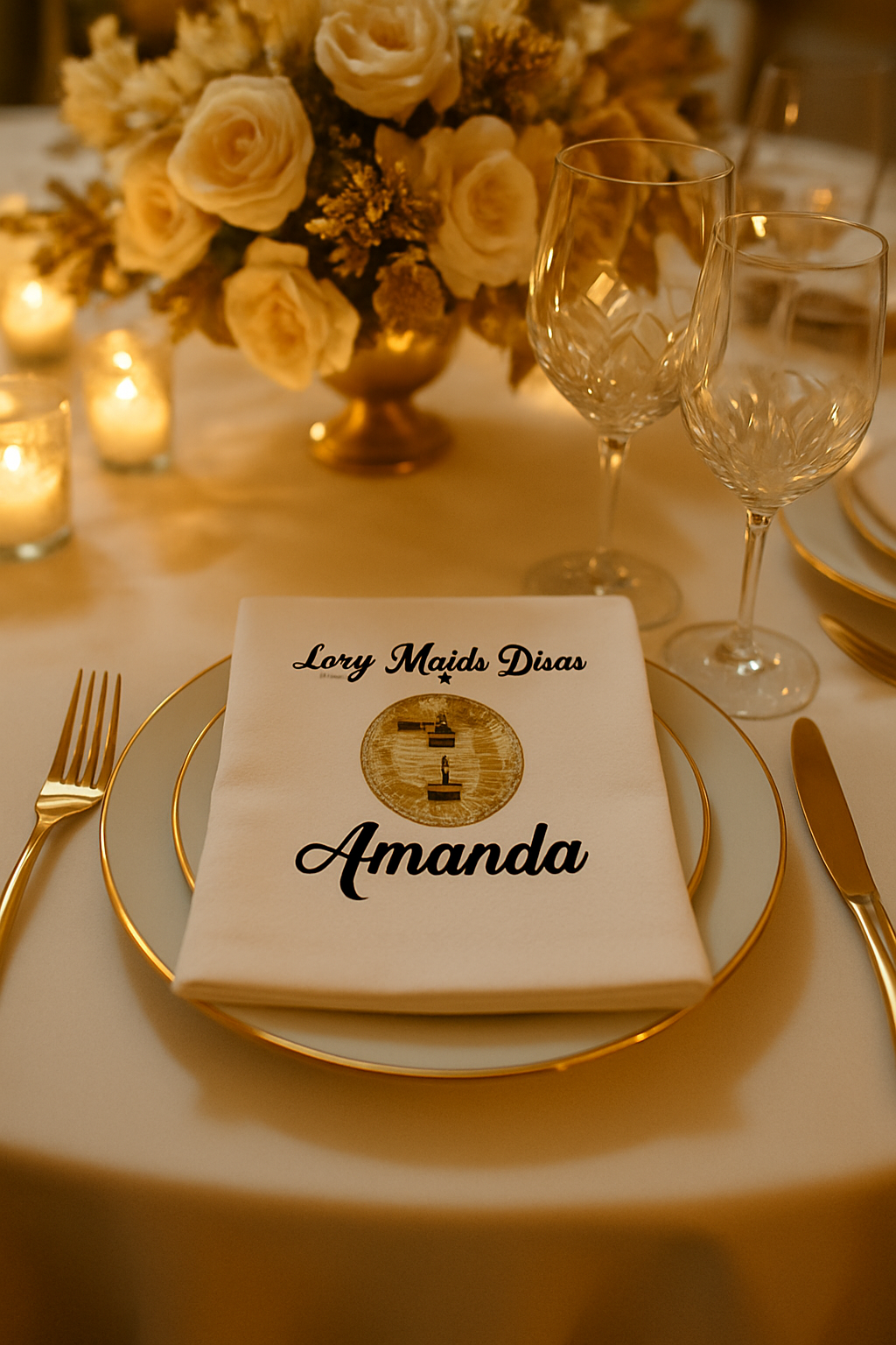 Custom printed Cocktail serviettes at a table setting
