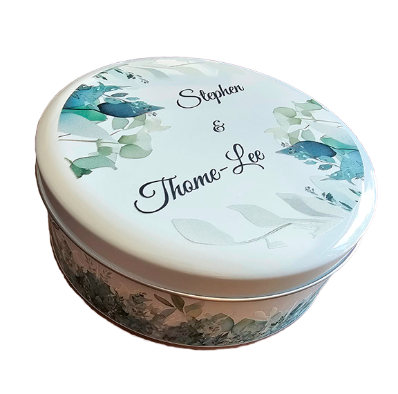 Personalised cookie tin.