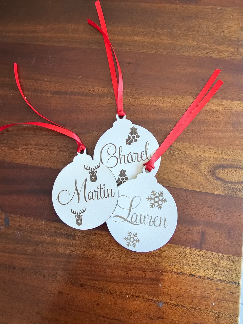 Personalised laser engraved disk bauble