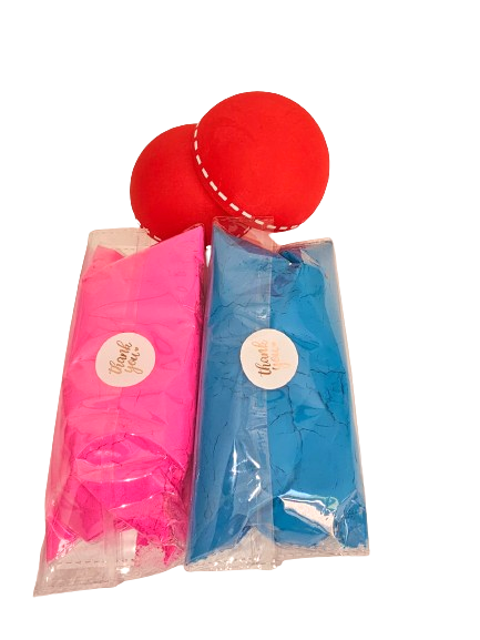 Gender reveal Cricket ball with pink and blue powder