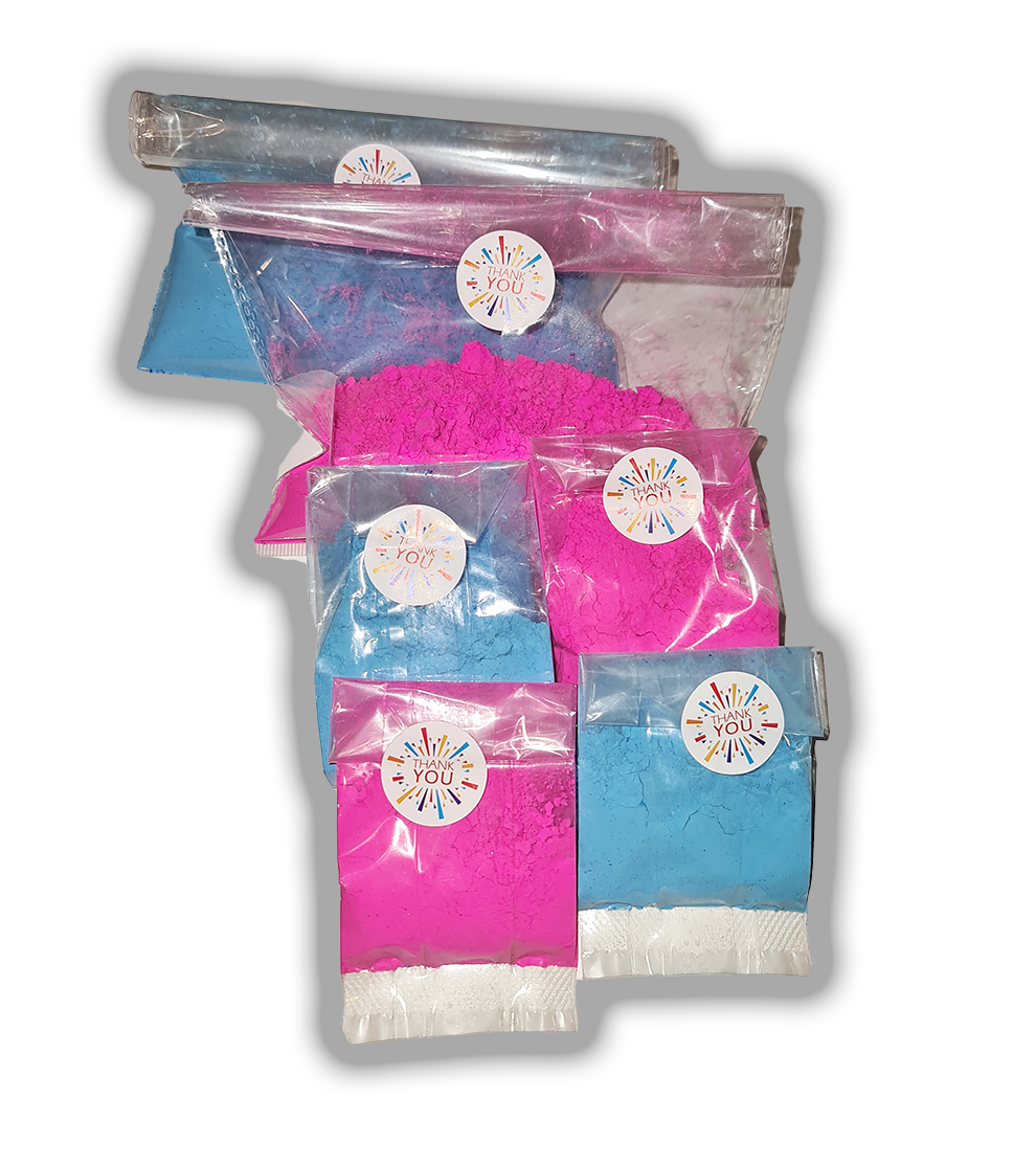 Baby gender reveal vibrant powder.
