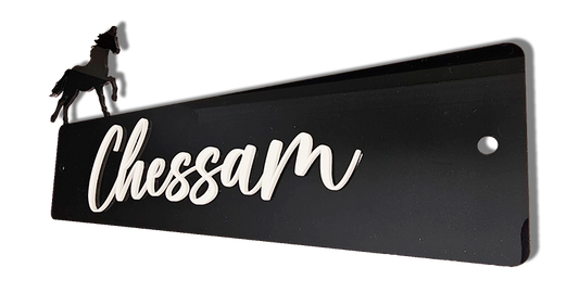 Personalised horse name plate - white on black