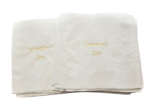 Personalised napkins. Foiled in shiny gold