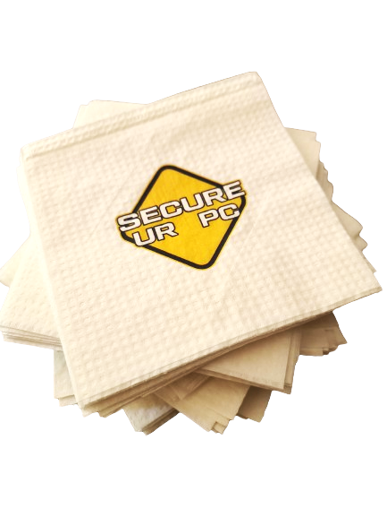 Branded single ply serviettes. Secure ur pc