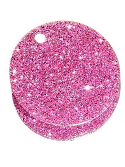 Glitter pink keyring/tag 5cm with hole