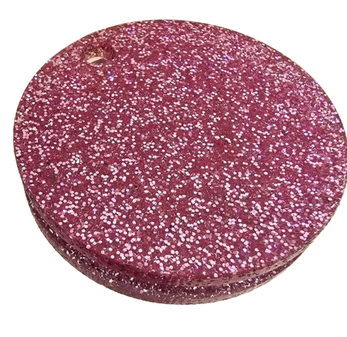 Glitter pink keyring/tag 5cm with hole