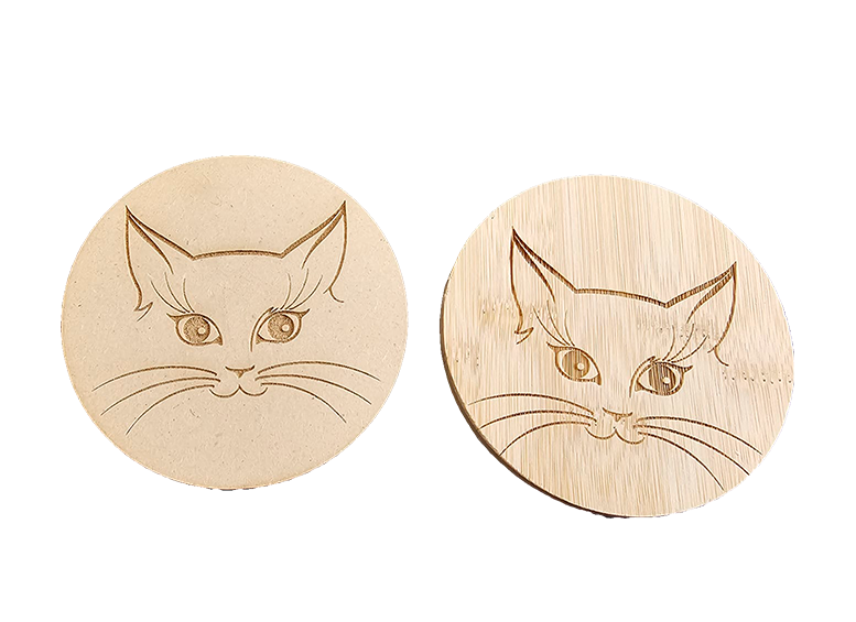 Bamboo and MDF wood coasters. Eco friendly. cat image