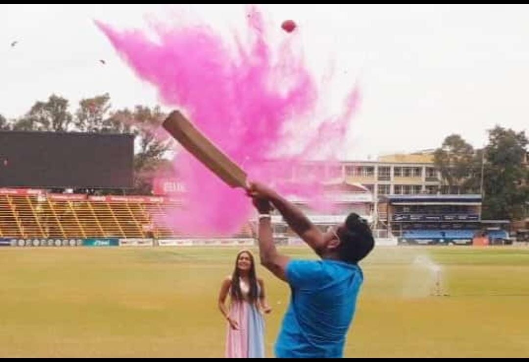 Baby gender reveal cricket ball