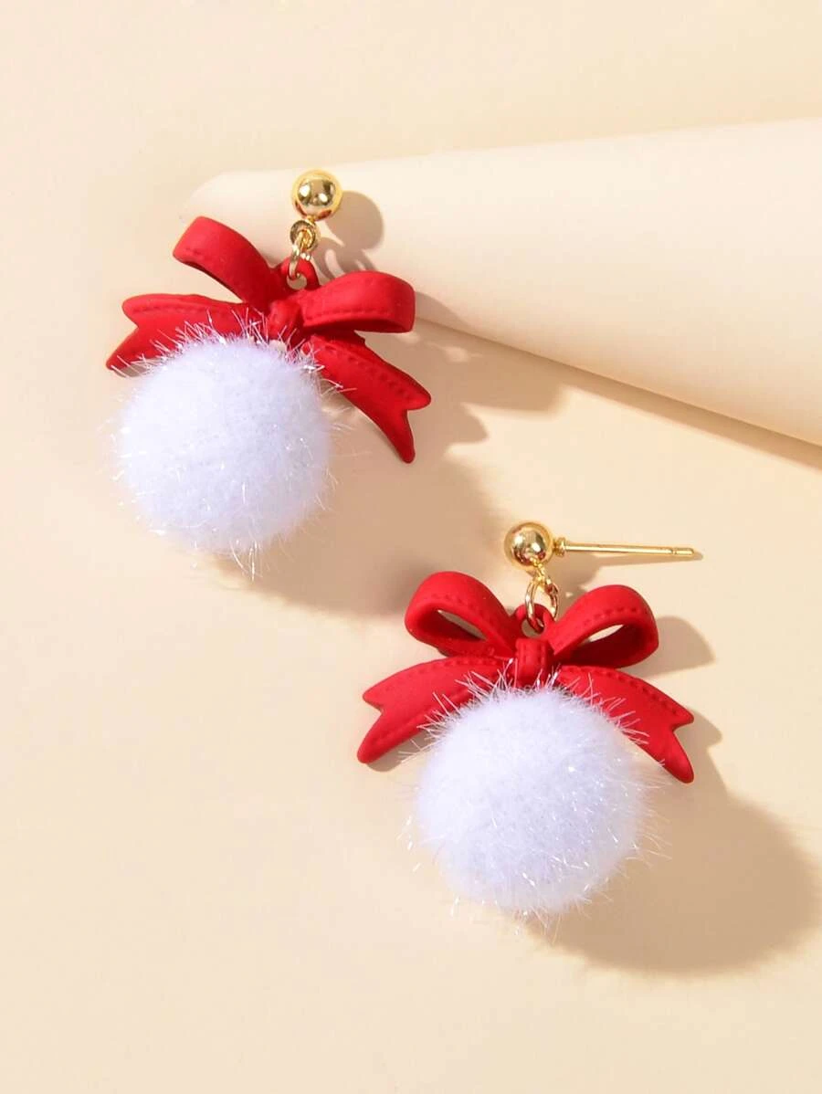 Christmas pom-pom with bows earrings