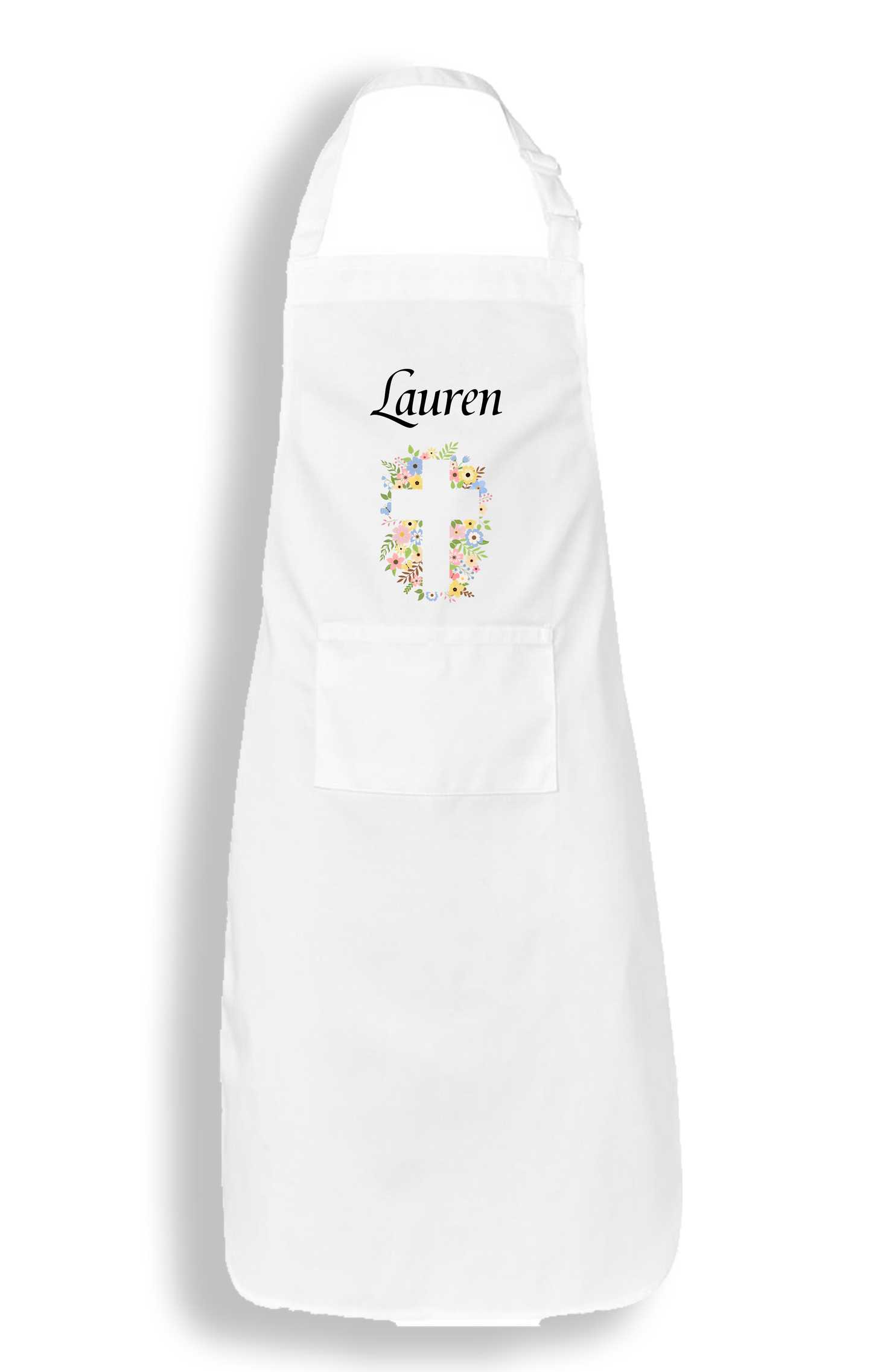Personalised Easter apron with Cross in flowers