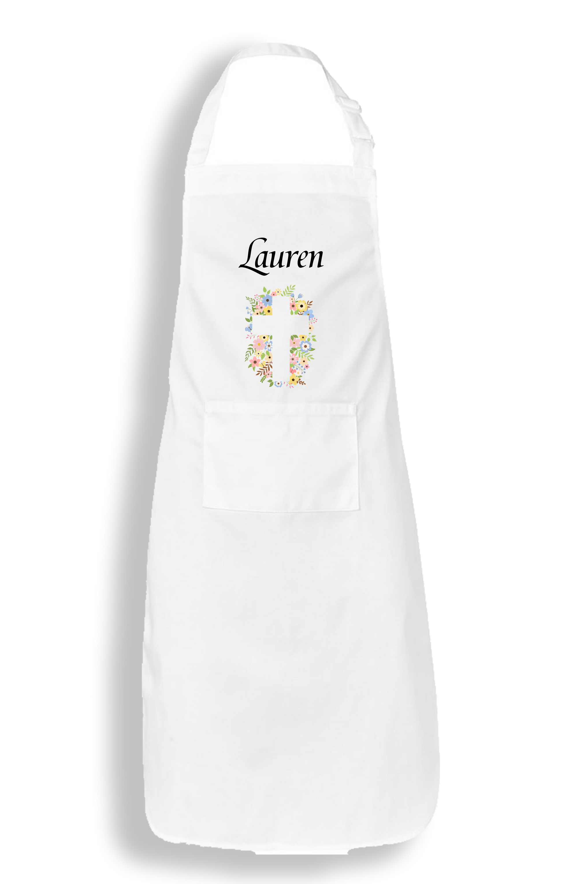 Personalised Easter apron with Cross in flowers