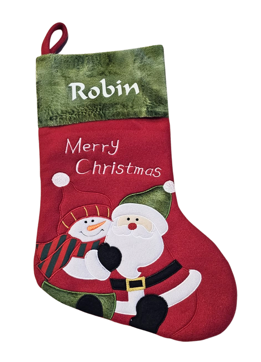 Personalised Christmas stocking. Santa and snowman