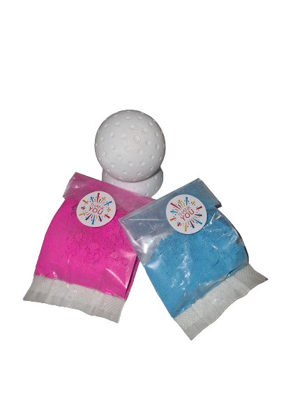 Baby gender reveal golf ball with pink and blue powder included