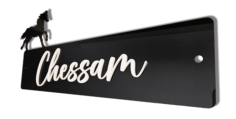 Personalised horse name plate - white on black