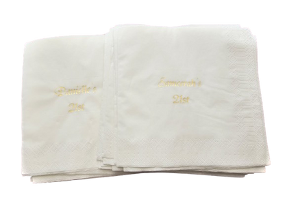 Personalised napkins. Foiled in shiny gold