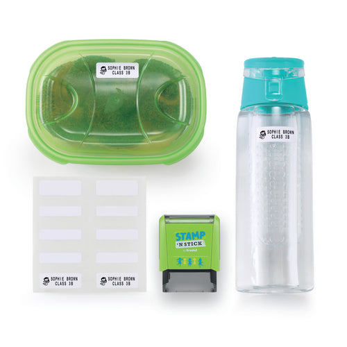 Stamp n Stick personalised stamping kit Do it Yourself. Lunchbox and water bottle
