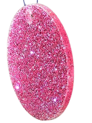 Glitter pink keyring/tag 5cm with hole