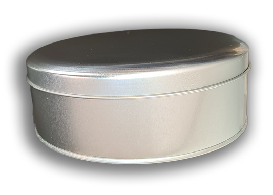 Metal round tin. 6cm high.  179mm wide