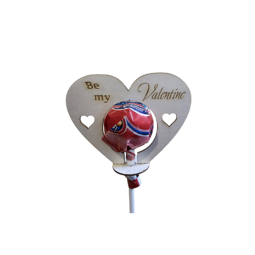 Be my Valentine heart-shaped enclosure. Lollipop is included