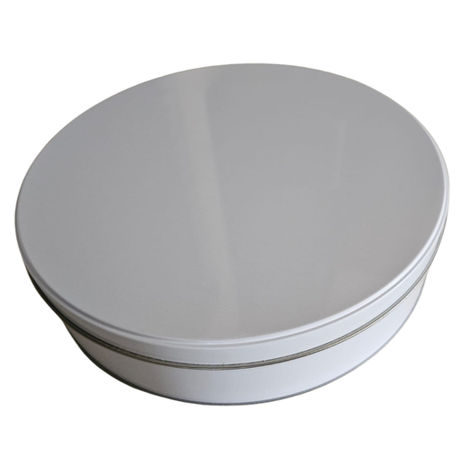 Round metal cookie tin.