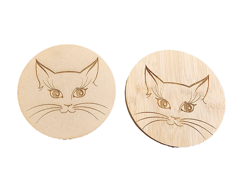 Bamboo and MDF wood coasters. Eco friendly.  cat image
