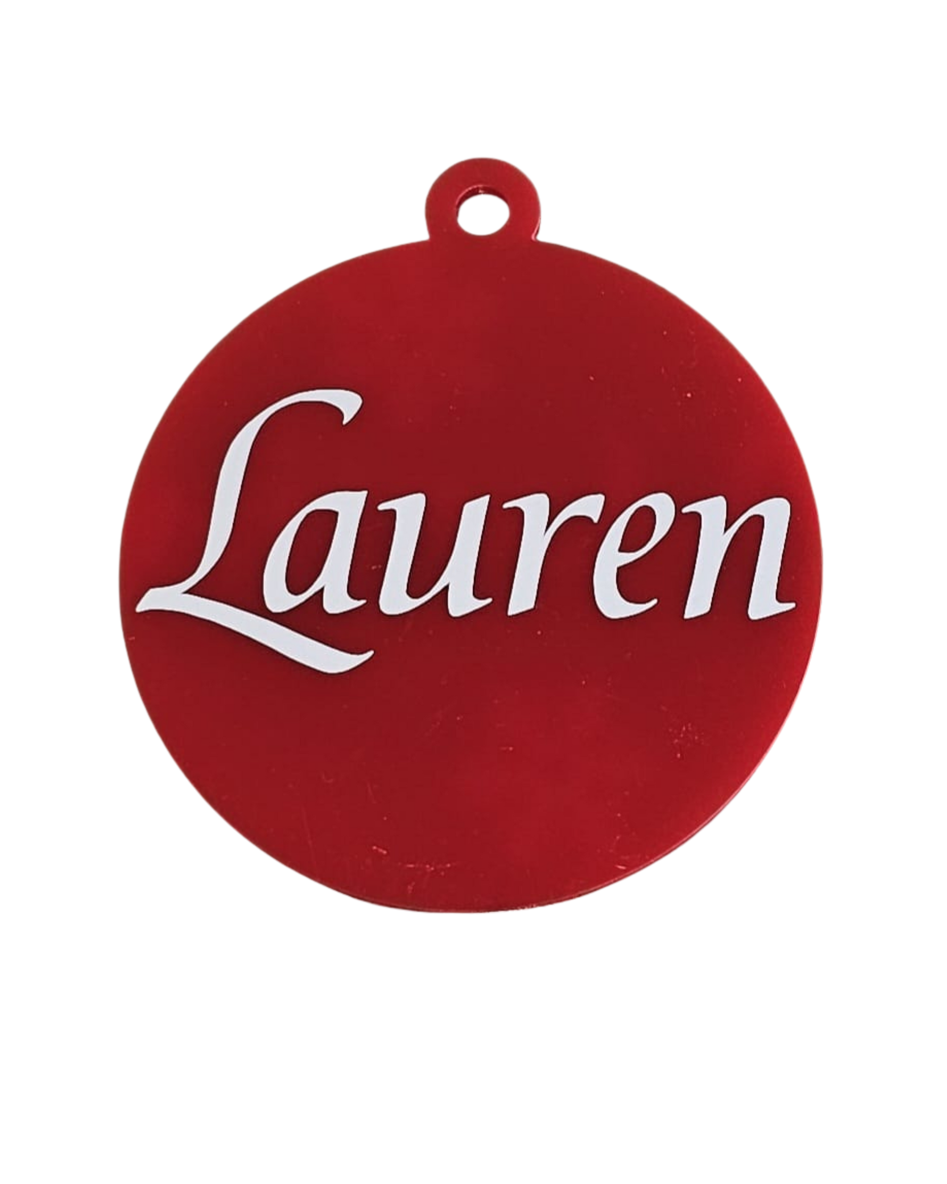 Bauble disk personalised. Name in fancy font