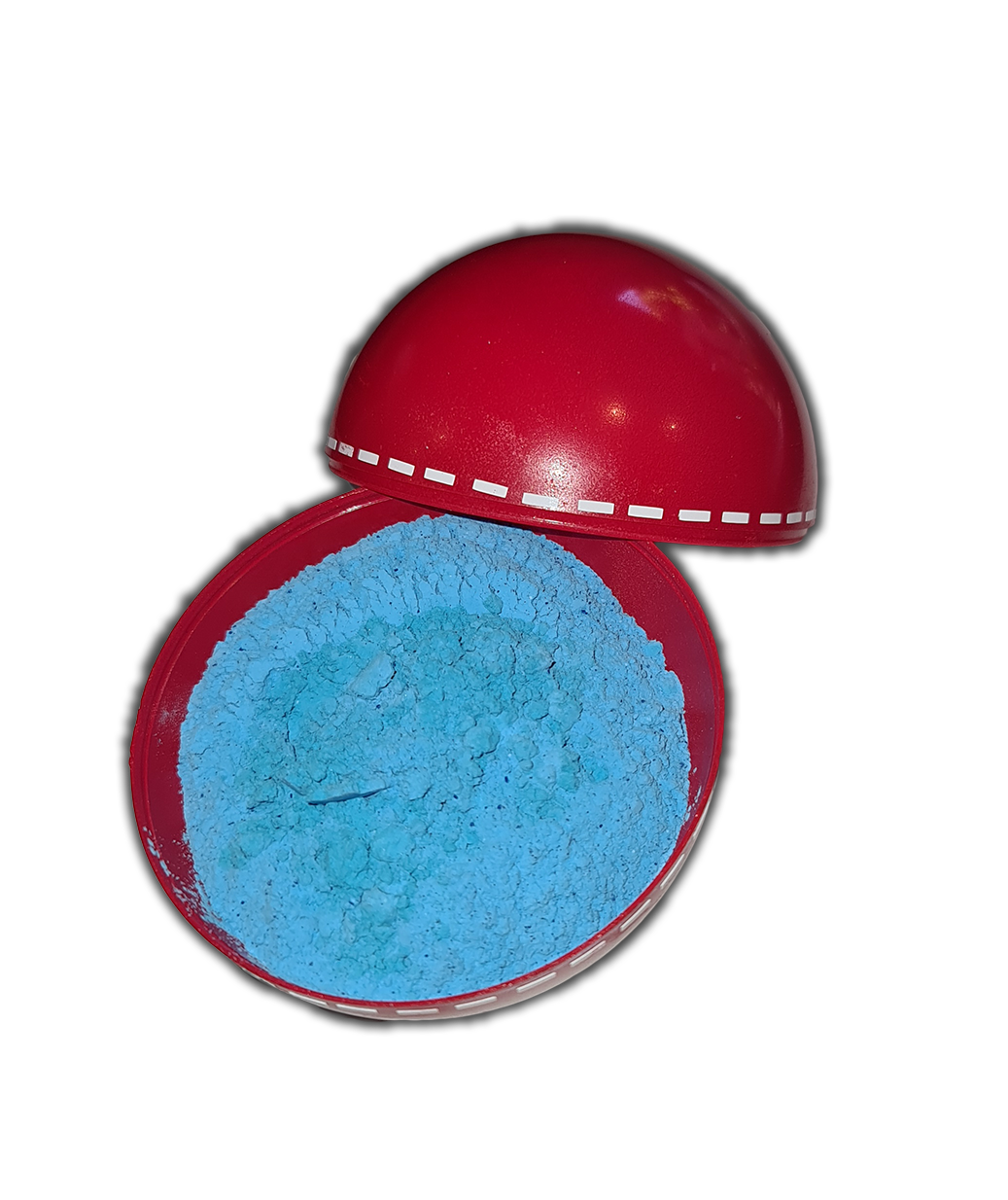 Gender reveal cricket ball filled with vibrant blue powder