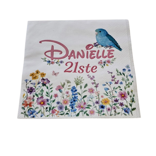 White cocktail napkin printed in full colour, covering entire napkin