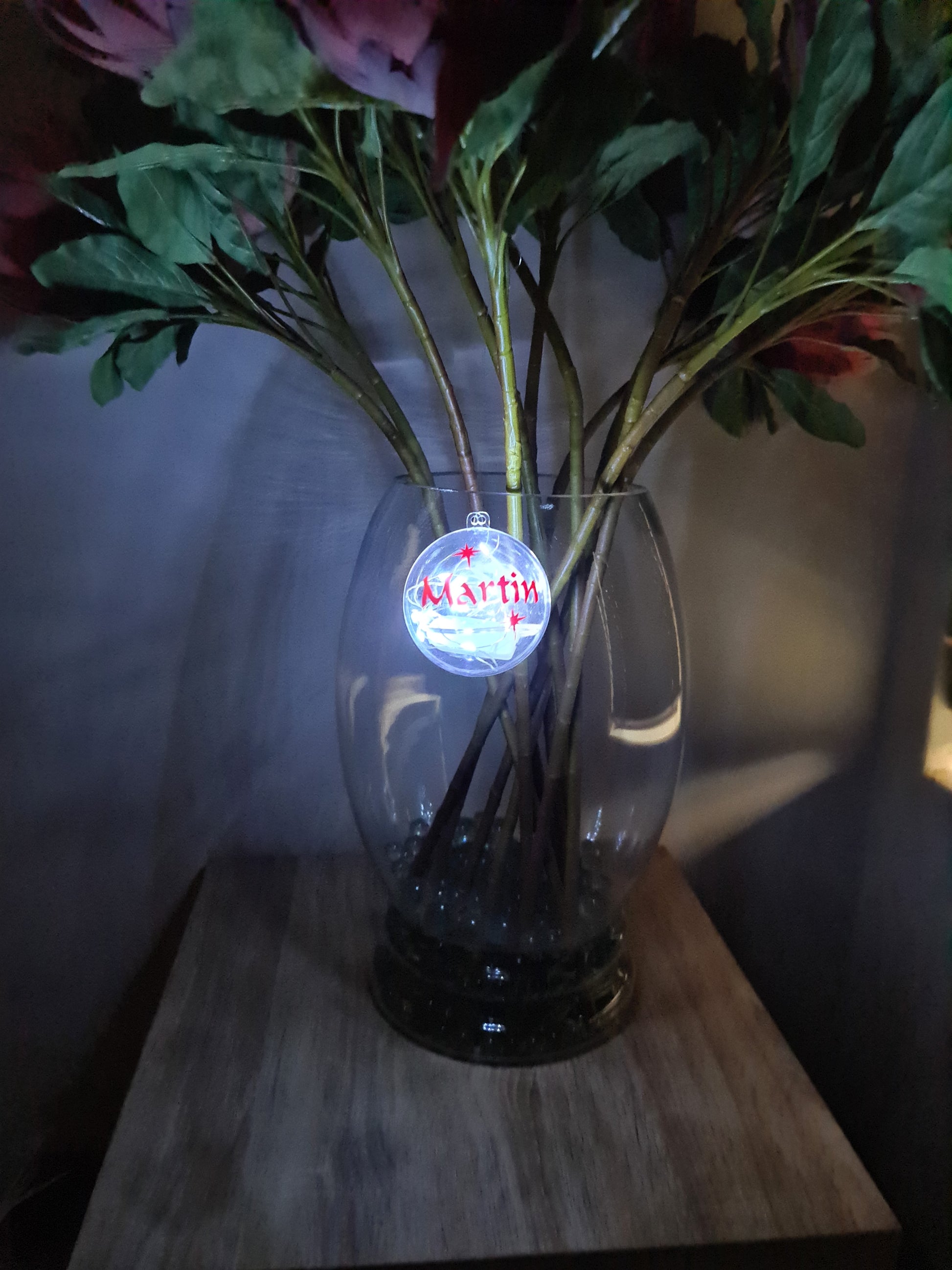 Clear personalised baubles with LEDs
