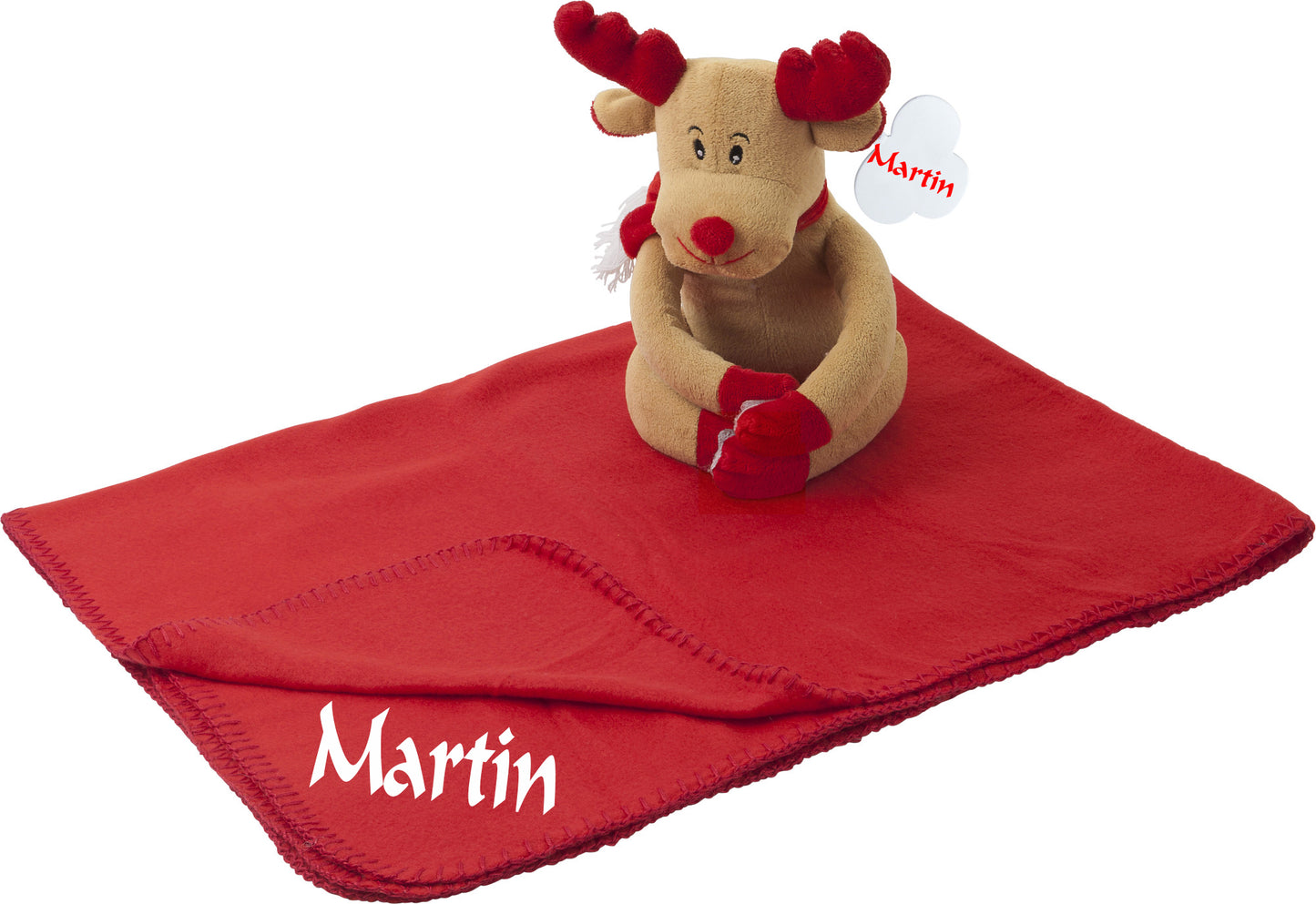 Personalised Christmas Deer with personalised fleece blanket