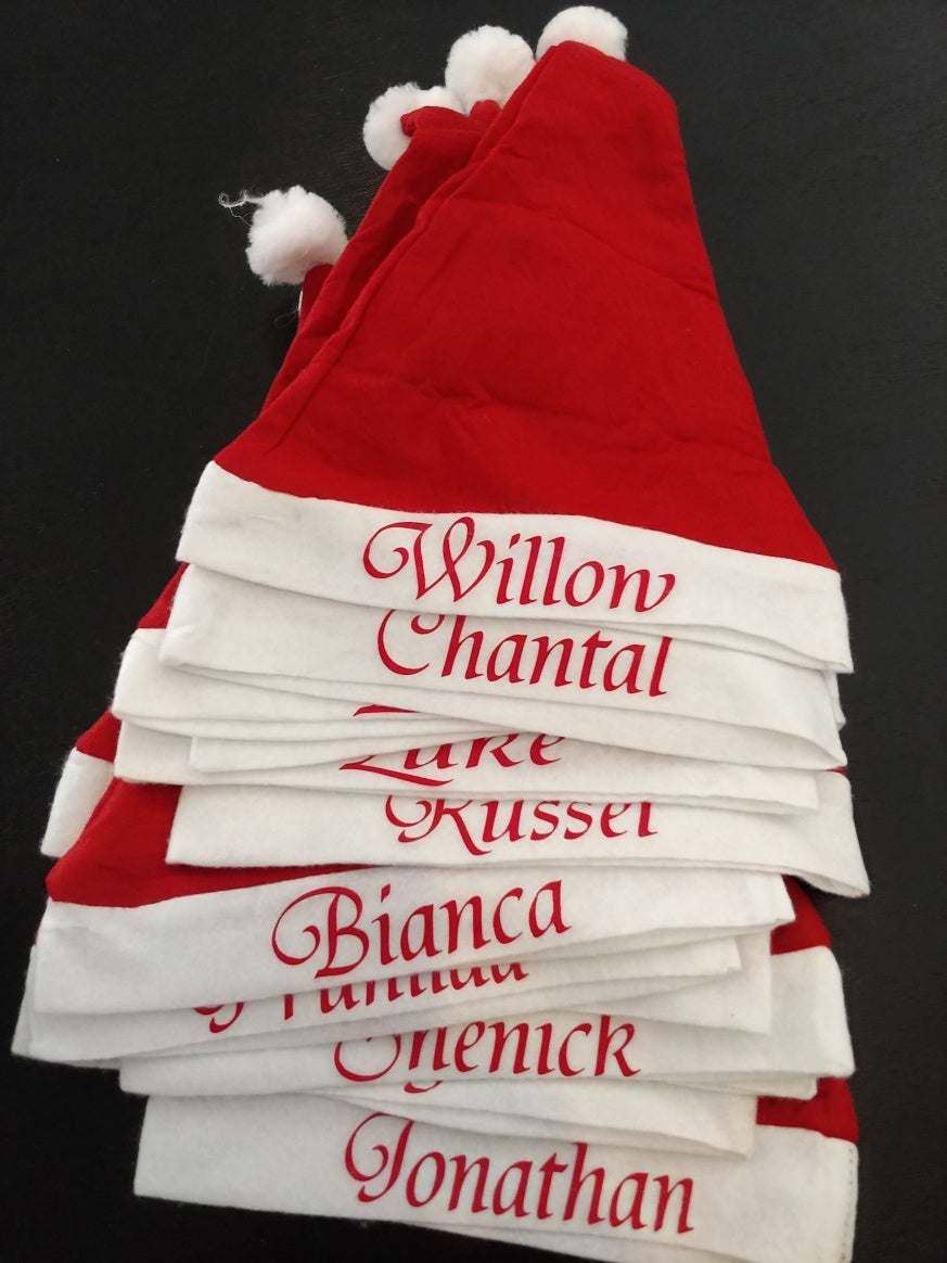 Personalised Christmas hat.  Fancy font