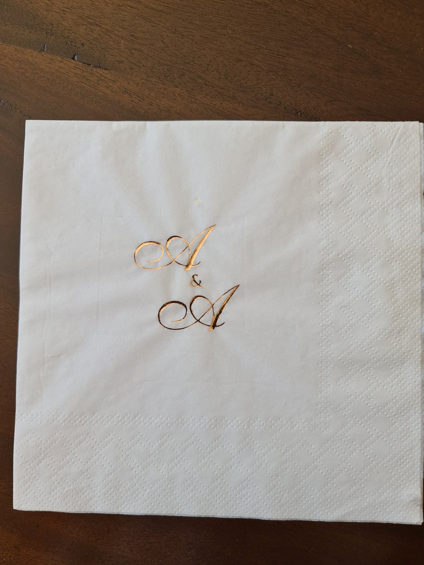 Personalised serviette with Rose Gold  print