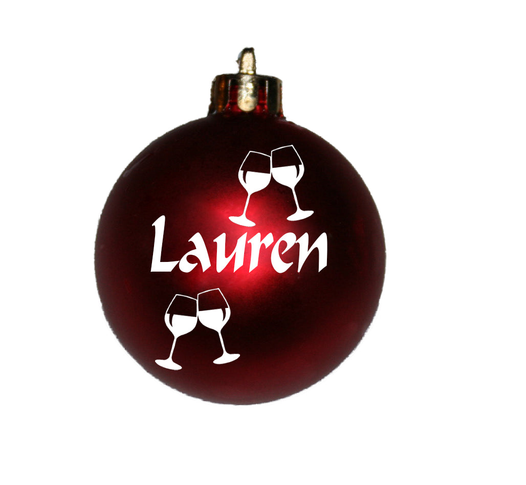 Personalised Christmas bauble with wine glasses